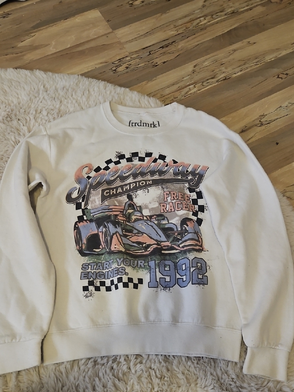 White Speedway Graphic Crewneck Sweater